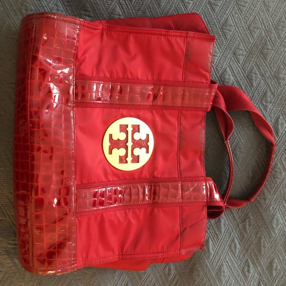 Tory Burch red tote with gold detail